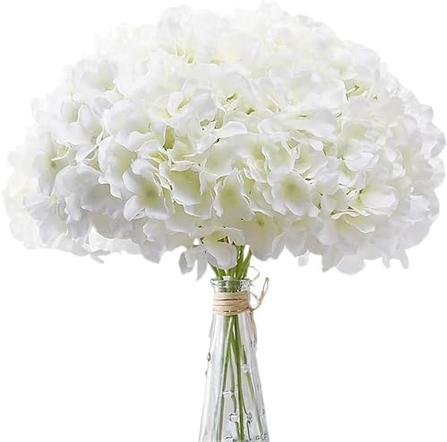 Weldomcor 10 Stück Hortensien Kunstblumen, Weiß Künstliche Hortensien Kunstblumen Wie Echt Kblumenstrauß künstlich für Blumenarrangements Hochzeiten Party Büro Deko