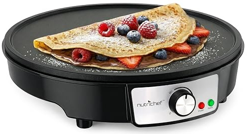 NutriChef Crepes Maker, 30cm- Crepes Pfanne- Inkl. Crepes Wender & Teigverteiler, Pfannkuchen Maker, Elektrische Grillplatte- Antihaftbeschichtet, für Crepes, Pancakes, Galettes & Burritos,1200W