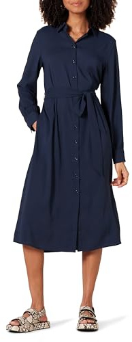 Amazon Essentials Damen Langärmliges Midi-Hemdkleid aus Georgette, Marineblau, L