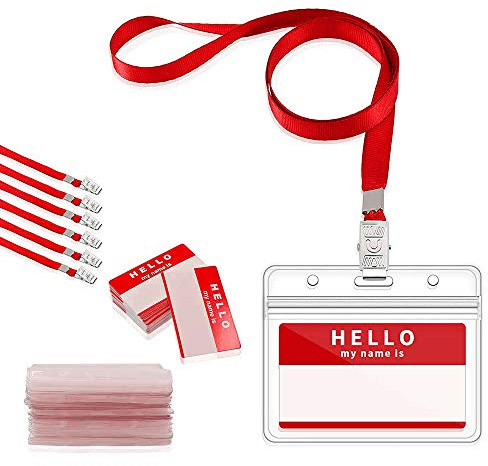 GIMARS 50Set Namensschilder mit Band Kartenhülle Ausweishalter Lanyard für Business, Ausstellung, Büro, Schule und Kinder (Rot)