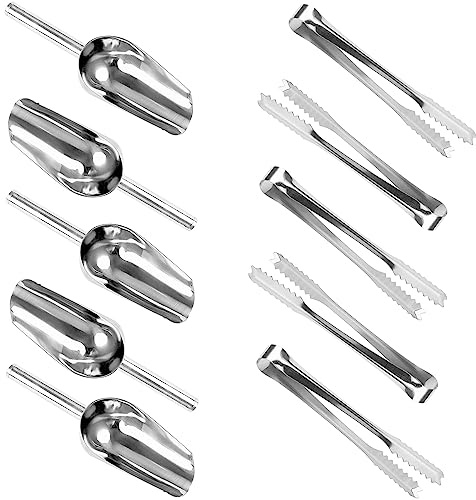 Edelstahl Eiszange Set，Candybar Eiszange Set 5 Stück Mini Servierzange und 5 Stücke Schaufel，Süßigkeitenschaufeln und Zangen aus Edelstahl für Hochzeiten, Küche, Bar, Süßigkeiten, Dessert, Buffet