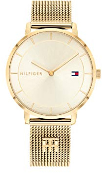 Tommy Hilfiger Analog Quarzuhr für Damen mit Goldfarben Edelstahl-Mesh-Gliederarmband - 1782286