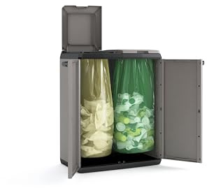 Keter 9736000 Split Basic Recyclingschrank, grau/schwarz, 68 x 39 x 85 cm, manuelle Öffnung