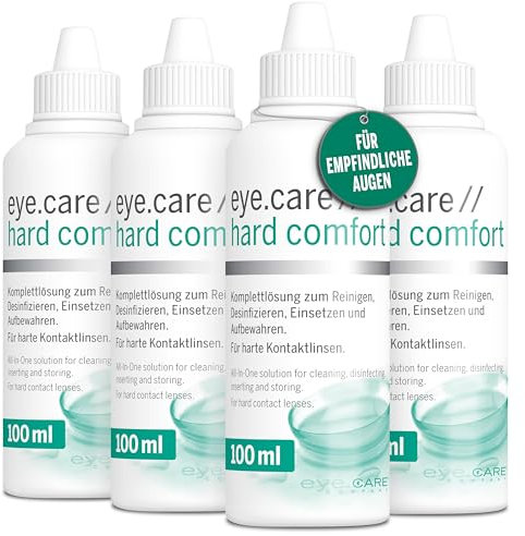 Eye.care Hard Comfort Kontaktlinsen Flüssigkeit – für alle harten Kontaktlinsen – Premium 100ml Pflegemittel zur Aufbewahrung, Reinigung, Desinfektion und Abspülen – 4er Kombipack