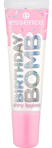 essence BIRTHDAY BOMB shiny lipgloss, Nr. 01, Transparent, natürlich, glänzend, strahlend frisch, schimmernd, vegan, ohne Parabene, ohne Mikroplastikpartikel, Nanopartikel frei, 1er Pack (10ml)