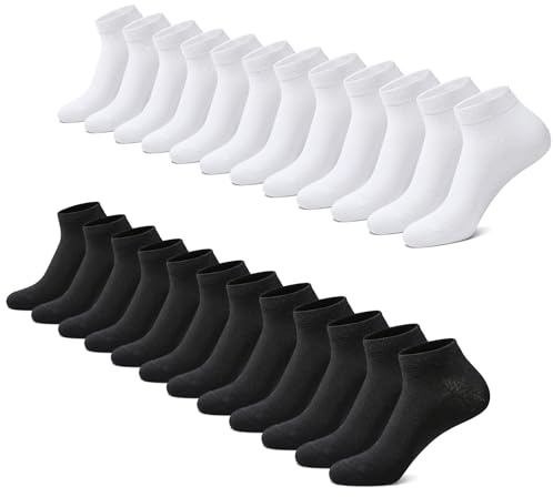 FALARY Sneaker Socken Herren & Damen bio Baumwolle 12 Paar Sneakersocken Kurze Socken Sportsocken Halbsocken Socks Unisex Schwarz Weiß Grau