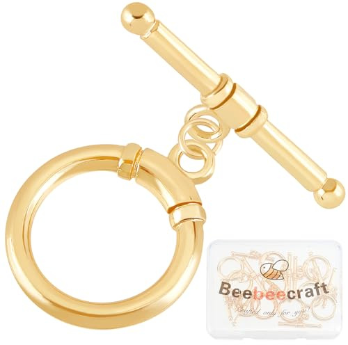 Beebeecraft 1 Box 10 Sets 18 Karat Vergoldete Messing Schmuck Verschlüsse | T-Stab-Verschluss Runde Verschlussverbinder Mit Biegeringen Für Die Herstellung von Halsketten Und Armbändern, 17x14 mm