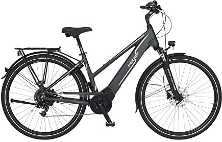 Fischer Damen - Trekking E-Bike VIATOR 5.0i, Elektrofahrrad, Schiefergrau matt, 28 Zoll, RH 49 cm, Mittelmotor 50 Nm, 36 V Akku im Rahmen