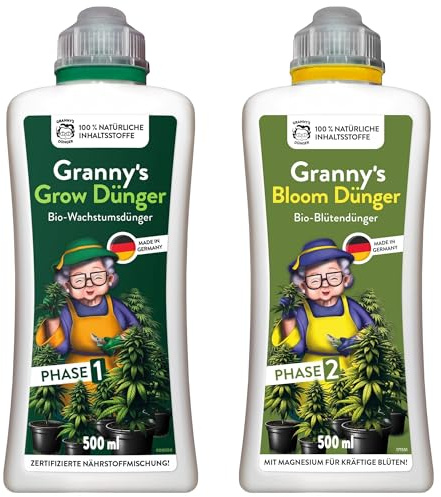 GRANNYS® Grow & Bloom Set - Flüssigdünger für Cannabispflanzen I Organisch I Für Wachstums- & Blütephase I Indoor & Outdoor I Einfache Anwendung I Mit Messbecher