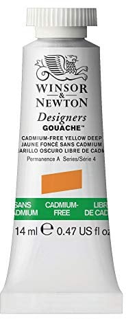 Winsor & Newton 605891 Designer Gouache - Kadmiumfrei Gelb Dunkel, 14ml Tube - matte deckende Gouachefarben, Ideal für Gouachemalerei, Brillante, lichtechte Farben mit großer Deckkraft