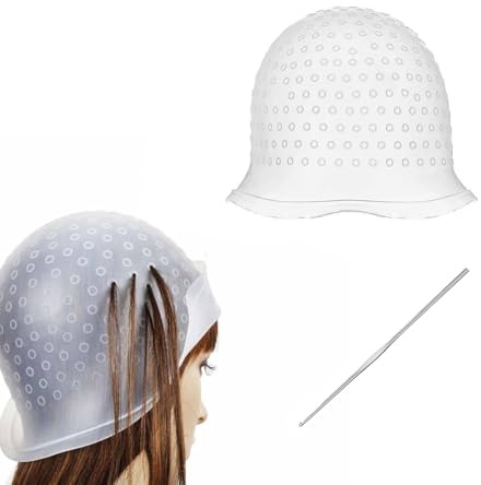 Strähnenhaube, Silikon Strähnchenhaube Set mit Strähnennadel | Flexible Passform Leicht zu Reinigen | DIY Selbstgemachte Loch Färben | Wiederverwendbar für Professional Salon & Zuhause DIY