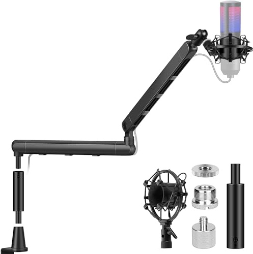 CAHAYA Mikrofon Arm Boom Arm Professionelle: Low Profile Verstellbarer Mikrofonarm mit Verlängerungsstange, Unter-Bildschirm-Design für Streaming & Recording, Tragkraft bis 2,5 kg Mikrofon Schwenkarm