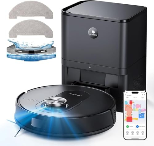 Proscenic Q8 Max Saugroboter mit Wischfunktion, 6000Pa 200min Staubsauger Roboter mit Absaugstation 3L Staubbeutel, Intelligentes Laser Navigation mit 5 Karten, Steuerung über APP Alexa Google Siri