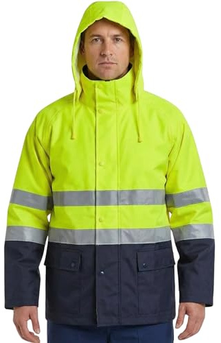 NEO TOOLS Herren wasserdichte Arbeit Warnschutzjacke mit Reflektionsstreifen Gelb oder Set mit wasserdichte Hose, Gr. S(48)-3XL(60) Arbeitsjacke aus strapazierfähigem 300D-Oxford-Gewebe