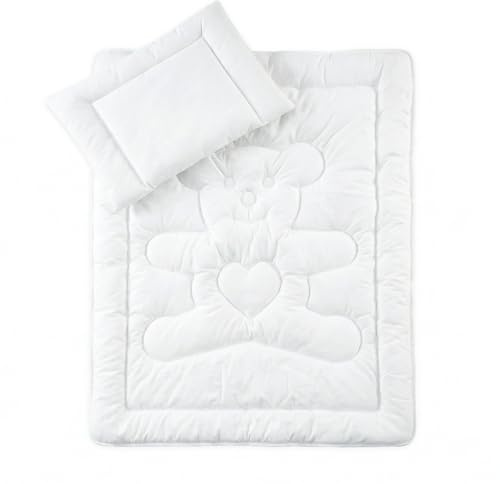 Baby Comfort Gestepptes Bettdecken- und Kissenfüllungsset für alle Jahreszeiten, Kinderbettgröße, weißes Bärenmotiv (80 x 70 cm) (12 Monate+)