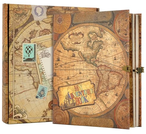 My Adventure Book Photo Album, Retro Stil geprägtes Cover Fotoalbum zum Einkleben, urlaub Fotoalbum Zum Selbstgestalten/Reise Scrapbook für Paare/Jubiläum Hochzeit, Weihnachten, Valentinstagsgeschen