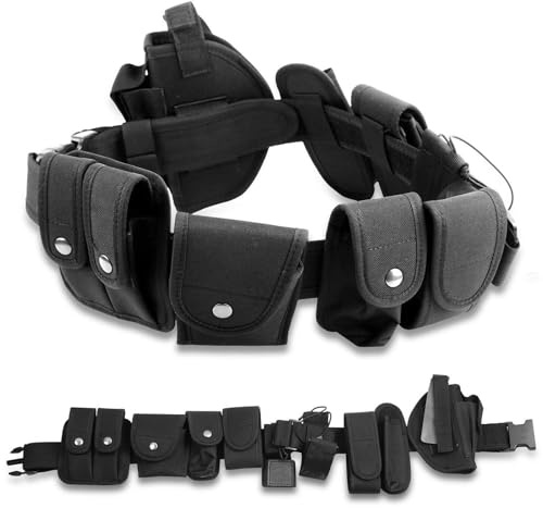 BAIGIO Taktischer Gürtel Multifunktional Militär Gurtband Molle mit Beutel für Wandern Polizei Jagen Airsoft Schwarz