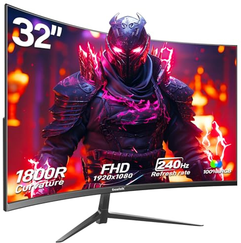 Gawfolk Gaming Monitor 32 Zoll Curved, 240Hz PC Bildschirm Full HD 1080P, Rahmenloses 1800R Gebogenes Computerbildschirm unterstützt VESA