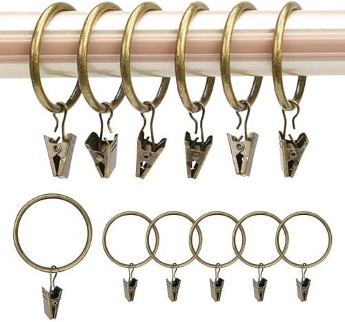 GZYYANG 30 Stück Vorhangringe mit Clips, Vorhangringe Metall, Gardinenringe mit Haken, Gardinenringe mit Clips, 32 mm Innen Gardinenhaken für Ringe, für Tür Fenster Duschvorhänge, Bronze