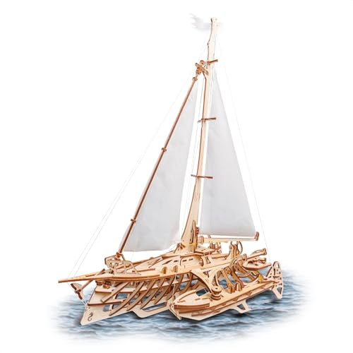 Ugears 3D Puzzle Trimaran Merihobus Schiff Segelboot Holzpuzzle Modellbau Set Denkspiel - DIY Puzzle Lernspielzeug - Umweltfreundlicher Holz Modellbausatz - Für Erwachsene & Kinder