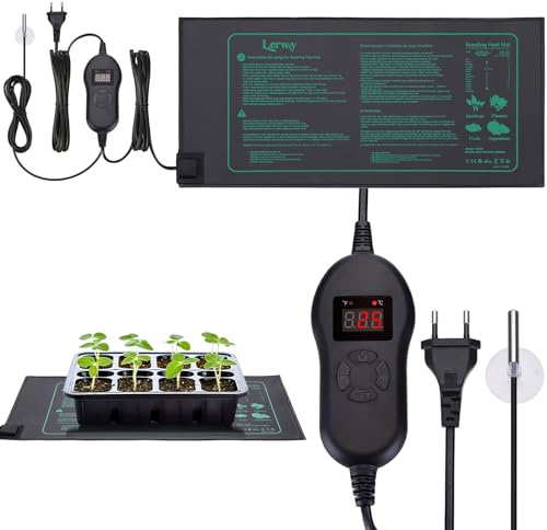 LERWAY Heizmatte Pflanzen mit Thermostat, 30W Wärmematte zur Keimung und Anzucht, Wasserdicht heizmatten für Terrarium, Zimmergewächshaus, Haustiere, Reptilien, 52x25 cm