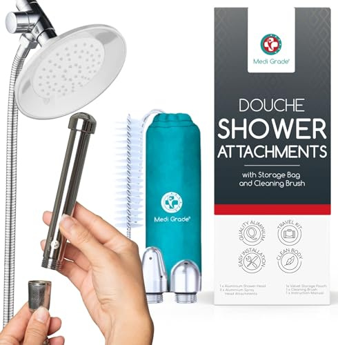 Medi Grade Einlauf Duschkopf Set - 3-teiliges Einlaufset für Intimreinigung mit Duschkopf - Unisex Duschsystem - Männer/Frau - Dusche -Set Zubehör Inklusive Samter Tragetasche