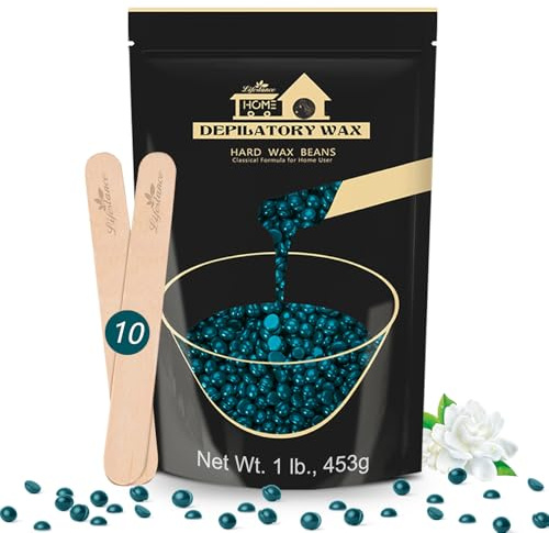 Lifestance 453g Waxing Perlen Formuliert für Anfänger, Wachsperlen | 10 Holzspatel für Enthaarung, Grün Wachs Haarentfernung Perlen für Feines Haar,Gesicht,Augenbraue,Arme,Finger und Zehe