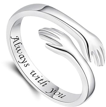 Zecimi Umarmungsringe, Verstellbar Offen Silber Ring für Damen Herren | Hände Umarmend Freundschaftsringe mit Ich Liebe Dich für Immer Gravur, Verlobungsring , Geschenke für Frauen mit Grußkarte
