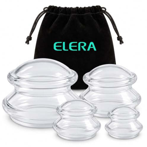 ELERA Silikon-Schröpfset zur Massage, 4 Schröpftöpfe (XL L M S) | Weiche, leicht zusammendrückbare Schröpfköpfe mit guter Rückstellkraft, Saugstärke regulierbar und leicht zu reinigen