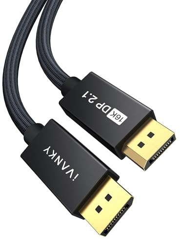 IVANKY DisplayPort Kabel 2.1 3M 80Gbps, 16K/10K/8K@60Hz, 4K@240Hz/165Hz/144Hz, 2K@240Hz/165Hz/144Hz, DP Kabel 2.1 Kompatibel mit HDR10, FreeSync, G-Sync, DSC1.2, für Gaming Monitor Grafikkarte