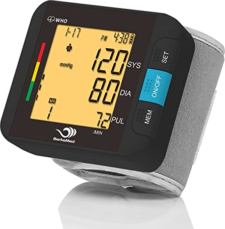 BerkeMed Blutdruckmessgerät Handgelenk Vollautomatische Blutdruck, 2 x 99 Speicher, Großes LED Dispaly mit Arrhythmie-Erkennung