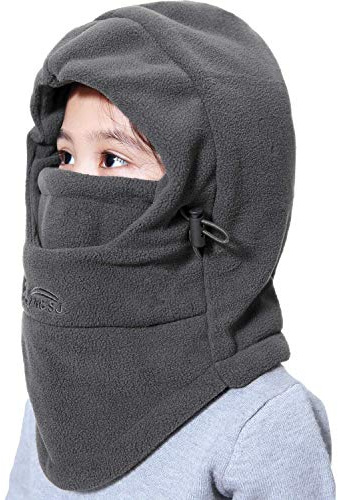 VJOLI Unisex Kinder Winter Mütze Jungen Mädchen Kapuzenschal, 5 in 1 Hut mit Warmen Schal Ski-Outdoor Sport Winter Schlupfmütze Cap 4-15 Jahren (Dunkelblau)