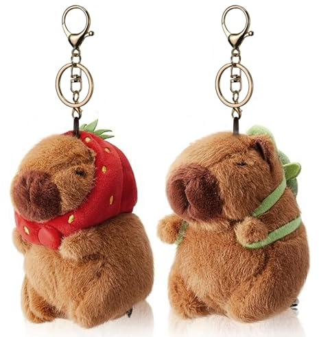 Mezrkuwr 2 Stück Capybara-Plüsch-Schlüsselanhänger, Spielzeug, realistische Capybara-Kuscheltiere, Spielzeug, Capybara-Anhänger für Rucksack, Geburtstagsgeschenk