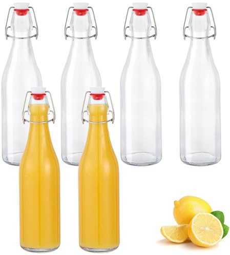 Zanfqvo Glasflaschen 500ml mit Bügelverschluss, 6 Stück Kleine Flaschen Zum Befüllen, Bügelflasche zum Befüllen, Saftflasche für Öl, Essig, Saft & Limonade