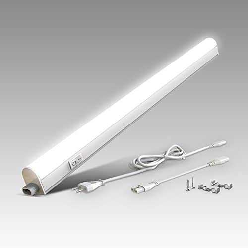 B.K.Licht - LED Leiste mit Ein-Ausschalter, neutralweiße Lichtfarbe, erweiterbar, Unterbauleuchte Küche, LED Lichtleiste Küche, Schrankbeleuchtung, Küchenlampe, Beleuchtung, 57,3x2,2x3 cm, Weiß