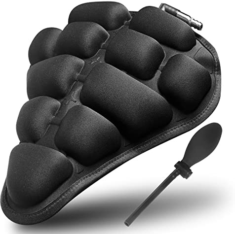 Fahrradsattel überzug, Sattelbezug Fahrradsitz Polsterung 3D Fahrrad Airbag 26x 24 cm Bequem Antirutschfixierung Schwarz Sattelpolster Fahrrad für Mountainbike Rennräder Elektrofahrrad Sattelschutz