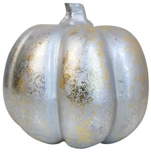 HEITMANN DECO – Deko-Kürbis in Silber mit Goldeffekt, aus Styropor, Ø ca. 18 cm – Elegante Herbstdeko für Tisch, Fensterbank & Regal