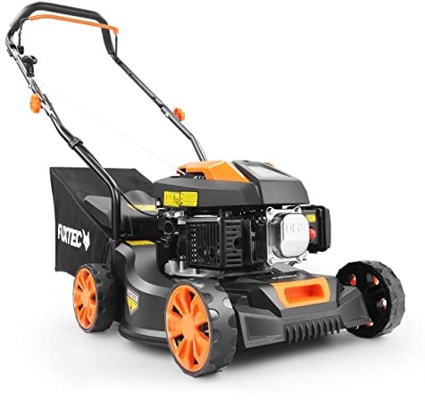 FUXTEC Benzin Rasenmäher FX-RM4180 • 79,8 cm³ 4-Takt Motor • 41 cm Schnittbreite für kleine Flächen • 45L Fangkorb • 3-stufige Schnitthöhe 25–55 mm • leichte 18kg