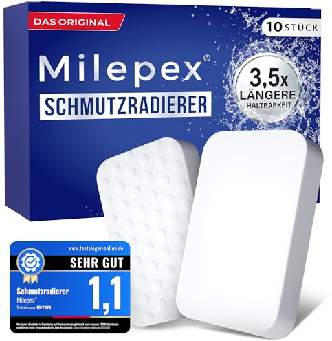 Milepex® Schmutzradierer [10x] – Premium Schwamm für Wand, Boden, Sneaker & Auto | Zauberschwamm & Magic Eraser für Haushalt, Bad & Küche | Extra stark & langlebig | Nur mit Wasser