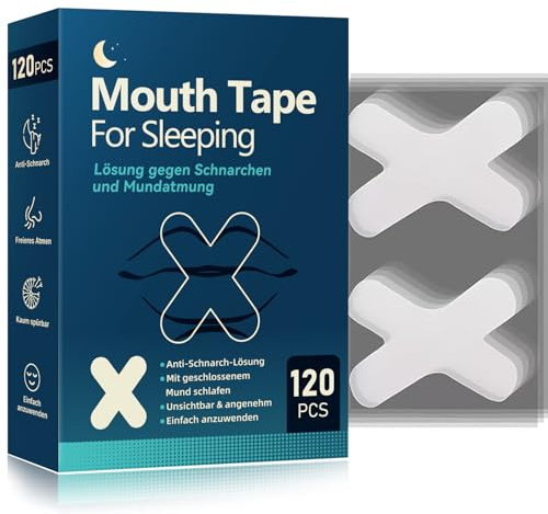 Mundpflaster Schlafen,120 Stück Mouth Tape for Sleeping, Anti Schnarch,Schnarchpflaster - gegen Schnarchen, Mundtapes zum schlafen,Mund Tape für weniger Schnarchen & besseren Schlaf durch Nasenatmung