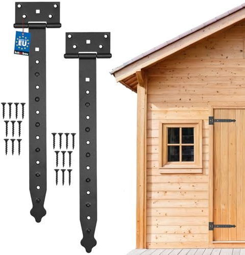 KOTARBAU® 2er Set Kreuzgehänge - 400 mm - T Scharniere - Gartentor Scharnier - Ladenband - Türscharniere für Holztüren - Schwerlast Scharniere - pulverbeschichteter Stahl - Schwarz