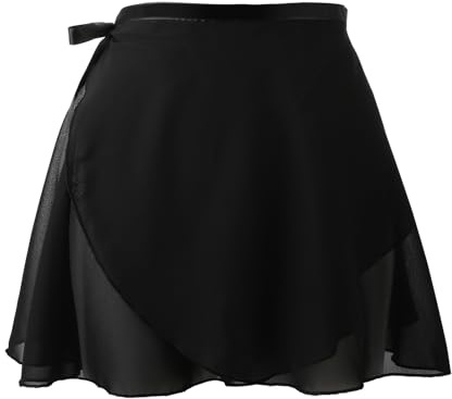 Ballett Rock Wickelrock Tanz Rock aus Chiffon Mit Taille Ballettrock Schnür Gymnastik Ballettrock für Mädchen und Damen Schwarz Einheitsgröße
