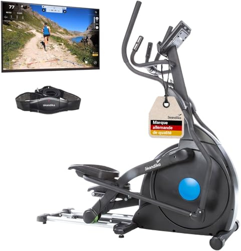 Skandika Crosstrainer für Zuhause Carbon Champ | CardioCross Crosstrainer klappbar platzsparend leise, 32 Stufen, 19 Programme, bis 150 kg, Kinomap App kompatibel, 24,5kg Schwungmasse, Ellipsentrainer