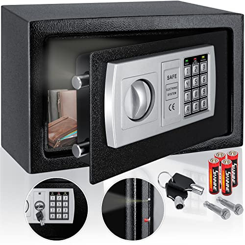 KESSER® Elektr. Tresor | 31x20x20cm | LED-Anzeige | Elektronischer Safe | Doppelbolzenverriegelung | Wandtresor | Montagematerial | Möbeltresor | Innenbeleuchtung, Panzerschrank Zahlenschloss Schwarz