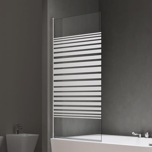 doporro Duschwand für Badewanne 80x140 cm Badewannenaufsatz Streifen | Chrom Duschabtrennung, 5mm ESG-Sicherheitsglas, 180° schwenkbar, mit Nano-Versiegelung, Cortona201MS