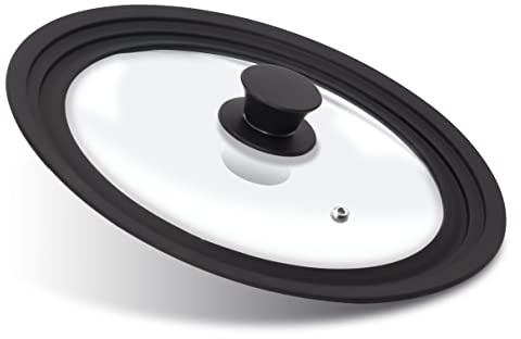 Anaeat Silikon-Universaldeckel für Töpfe, Pfannen und Pfannen – gehärtetes Glas mit hitzebeständigem Silikonrand passend für Kochgeschirr mit 26 cm, 28 cm und 30 cm Durchmesser – Ersatzdeckel