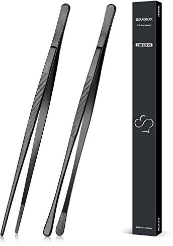 2 Stück 30.5cm-Kochpinzette Zangen Präzision Gezackte Spitzen, Edelstahl Professionelle Kochpinzette Küchenwerkzeuge zum Grillen, Beschichten und Servieren (Schwarz)