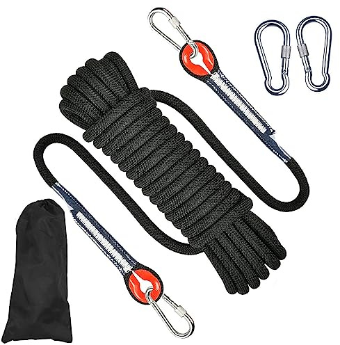 Kletterseil Sicherheitsseil 10m, Outdoor Kletterseil 8mm, Statisches Sicherheits Kletterseil, Klettern Sicherheitsseil, Nylon im Freien Rettungsseil Hochfestes Seil mit Karabiner für Campin Wandern