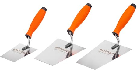 Mivos Edelstahl Trapezkellen-Set 3-teilig 130 mm 160 mm 180 mm – Rostfreie Maurerkellen in Trapezform - Stukkateurkellen mit Gummigriff - Trapez Glättekellen - Made in EU