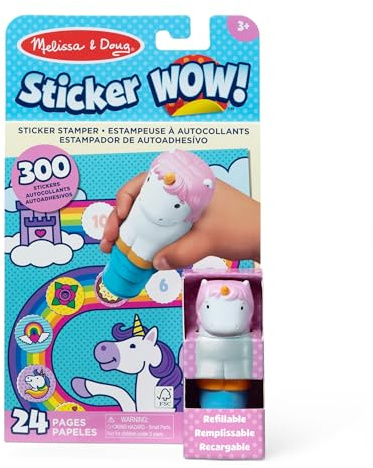 Melissa & Doug - Sticker Wow Stempel-Set Einhorn, Mit 300 Stickern, Nachfüllbarer Sticker-Stempel und 24-seitiger Aktivitätenblock, Für Kinder ab 3 Jahren - FSC zertifizierte